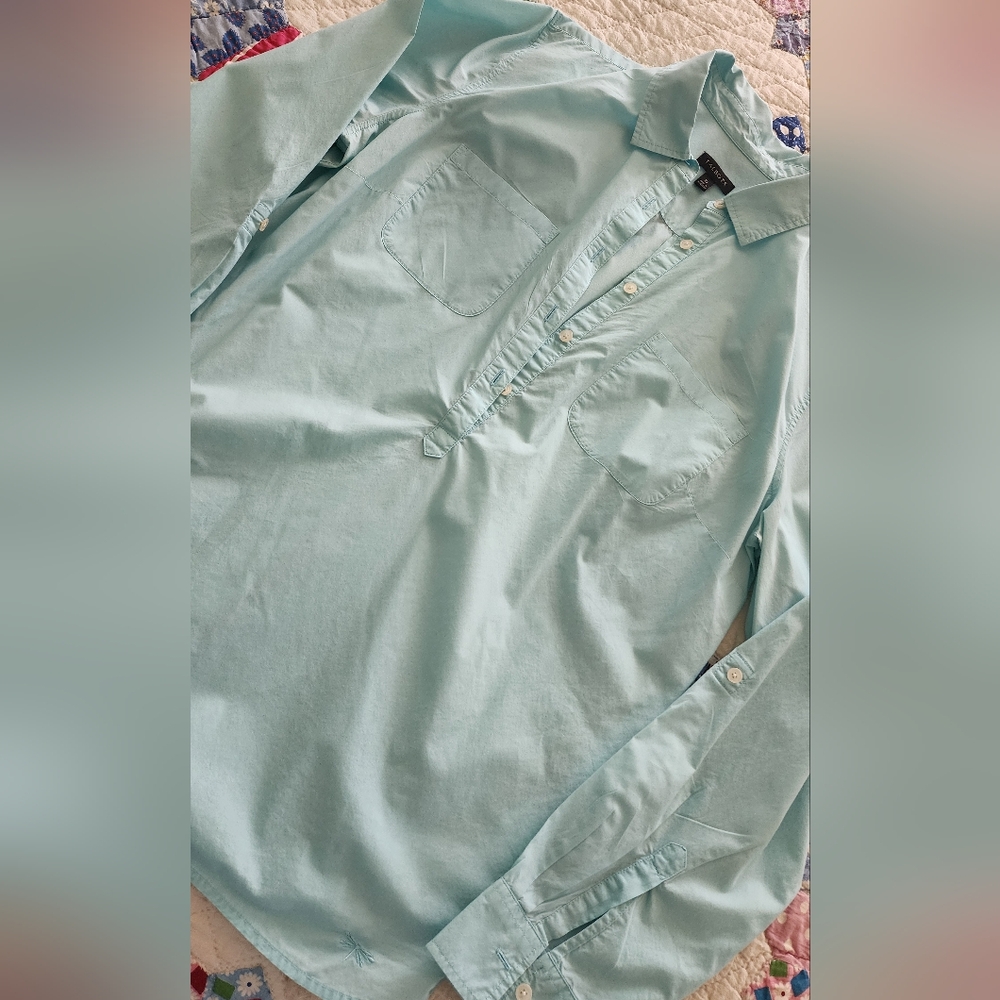 Talbots light mint cotton button-front shirt - Picture 4 of 5